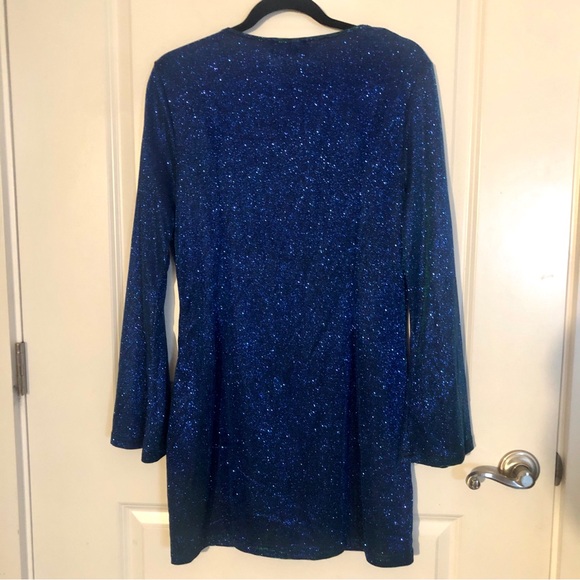 Cider Midnight Blues Sparkly Blue Green Color Shift Long Sleeve Mini Dress - Picture 4 of 11